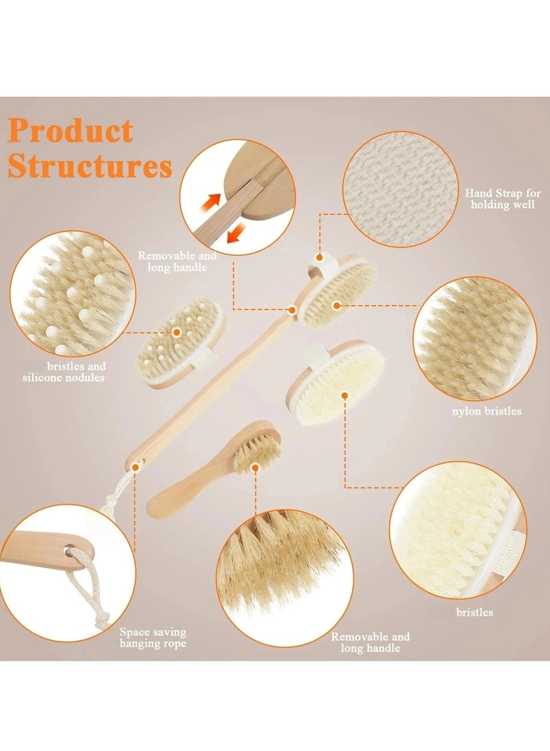 أونليماي فقط مجموعة فرشاة الجسم الجافة بمقبض خشبي طويل مع 3 رؤوس قابلة للفصل، فرشاة للوجه، مقشر للجسم بشعيرات تقشير لتصريف الجهاز اللمفاوي والسيلوليت، مقشر للظهر للاستحمام - Image 3