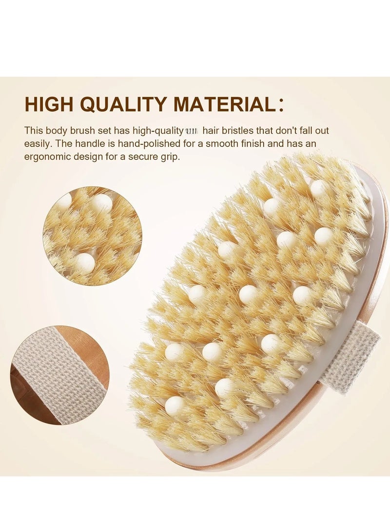 أونليماي فقط مجموعة فرشاة الجسم الجافة بمقبض خشبي طويل مع 3 رؤوس قابلة للفصل، فرشاة للوجه، مقشر للجسم بشعيرات تقشير لتصريف الجهاز اللمفاوي والسيلوليت، مقشر للظهر للاستحمام - Image 5