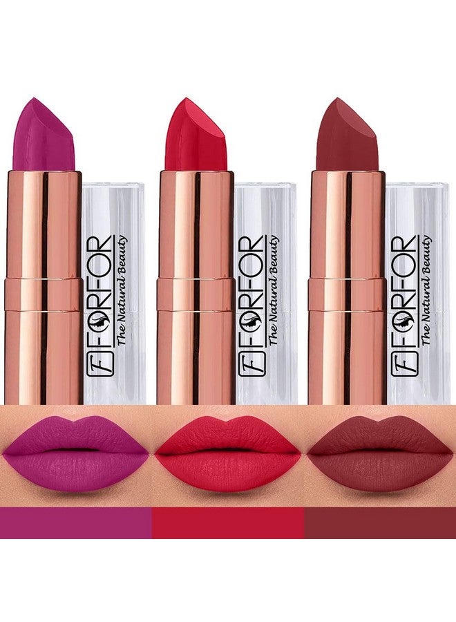 FORFOR Antique Velvet Matte Texture Smooth Finish Lipstick Gift set combo pack 3 for Women Enriched Shea Butter, Vitamin- E & Jojoba oil - Image 1