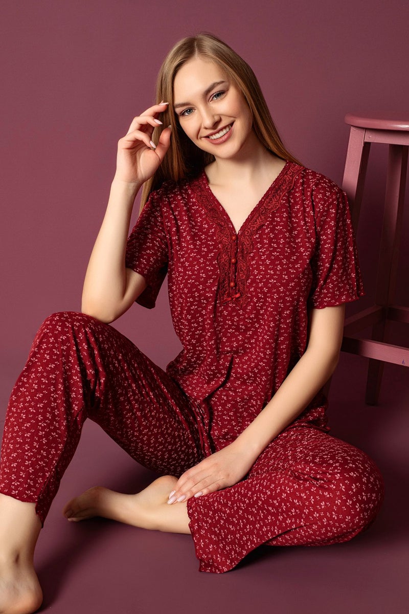 Nisanca Short Sleeve Bamboo Shirt Pajamas Set- Young Mom Series  - Image 1