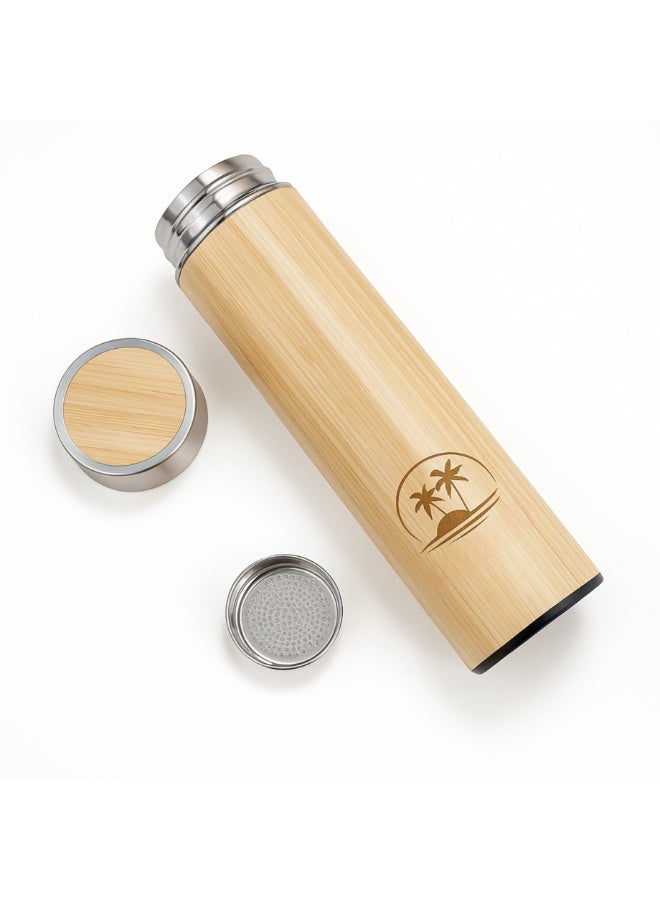 أو جي إس كوب حراري بغطاء خشبي وتصميم بامبو أنيق ستانلس داخلي يحافظ على  البرودة 24 ساعة والحرارة 8 ساعات - Image 3