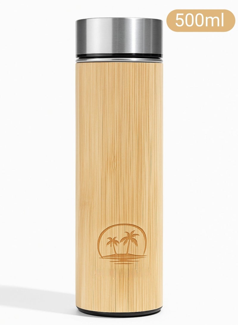 أو جي إس كوب حراري بغطاء خشبي وتصميم بامبو أنيق ستانلس داخلي يحافظ على  البرودة 24 ساعة والحرارة 8 ساعات - Image 2