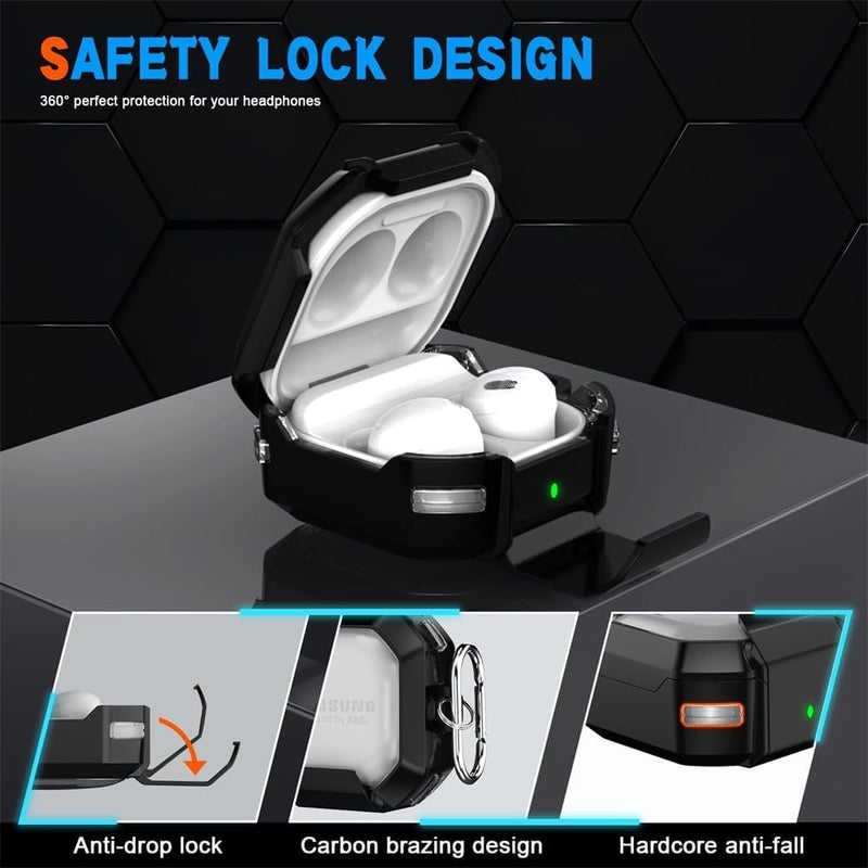 Headphones Protective Case, Clear Protective Case with Stand and Lock Design for Samsung Budslive/Buds2/Budspro/Buds2pro/Buds FE, Black, with Bluetooth Earbudscleaning Pen - Image 4