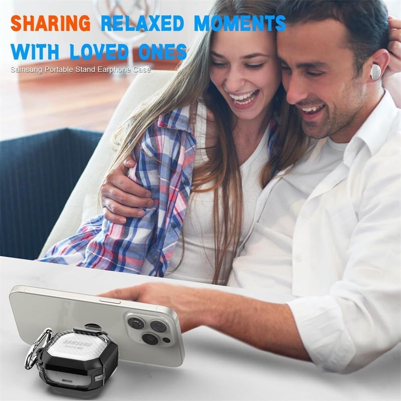 Headphones Protective Case, Clear Protective Case with Stand and Lock Design for Samsung Budslive/Buds2/Budspro/Buds2pro/Buds FE, Black, with Bluetooth Earbudscleaning Pen - Image 5