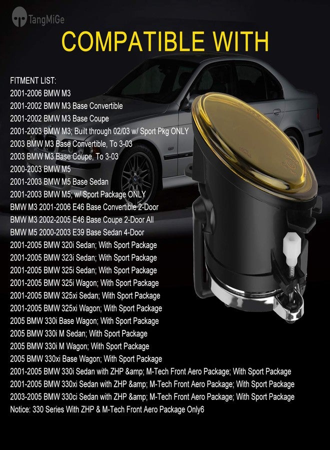 TangMiGe Fog Lights Lamps for 2000-2006 BMW (E46 M3 E39 M5) / 3 Series (320i 323i 325i 325xi 330i 330xi Sedan w/Sport Package, 325i 325xi Wagon w/Sport Package) Premium Assembly, 1 Pair, Yellow Lens - Image 2