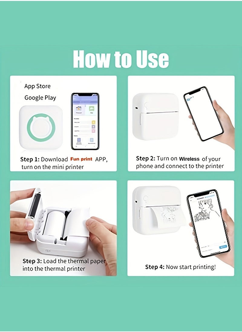 Mini Printer,Portable Inkless Sticker Maker,Bluetooth Printer for Phone App Free,Wireless Label Printer,Compatible with iOS&Android
