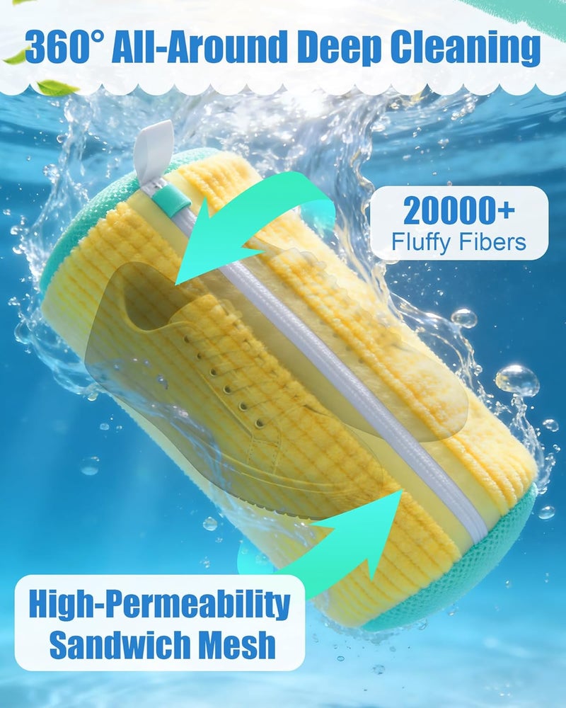 Lavendex Shoe Washing Machine Bag, 2Pcs Reusable Laundry Shoe Bag for Washer and Dryer, 360° Deep Cleaning Mesh Shoe Wash Bag, Durable Sneaker Cleaning Bag Fit for All Shoes Types (Yellow) - Image 2