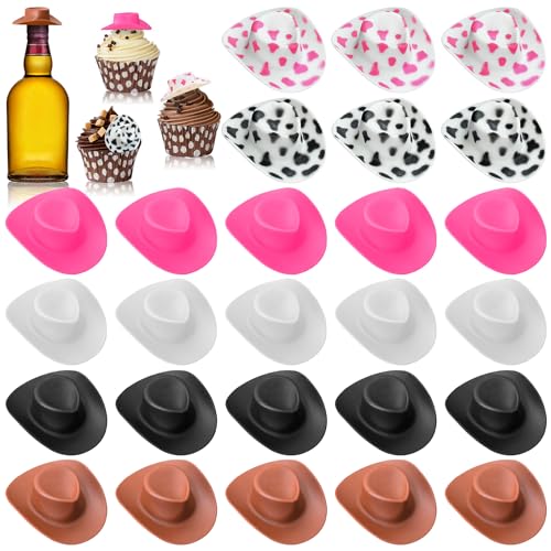 Yuronam 30 Pcs Plastic Mini Western Cowboy Cowgirl Hats Miniature Hats for CraftsPartyDollhouse Decoration Multi Color - Image 1