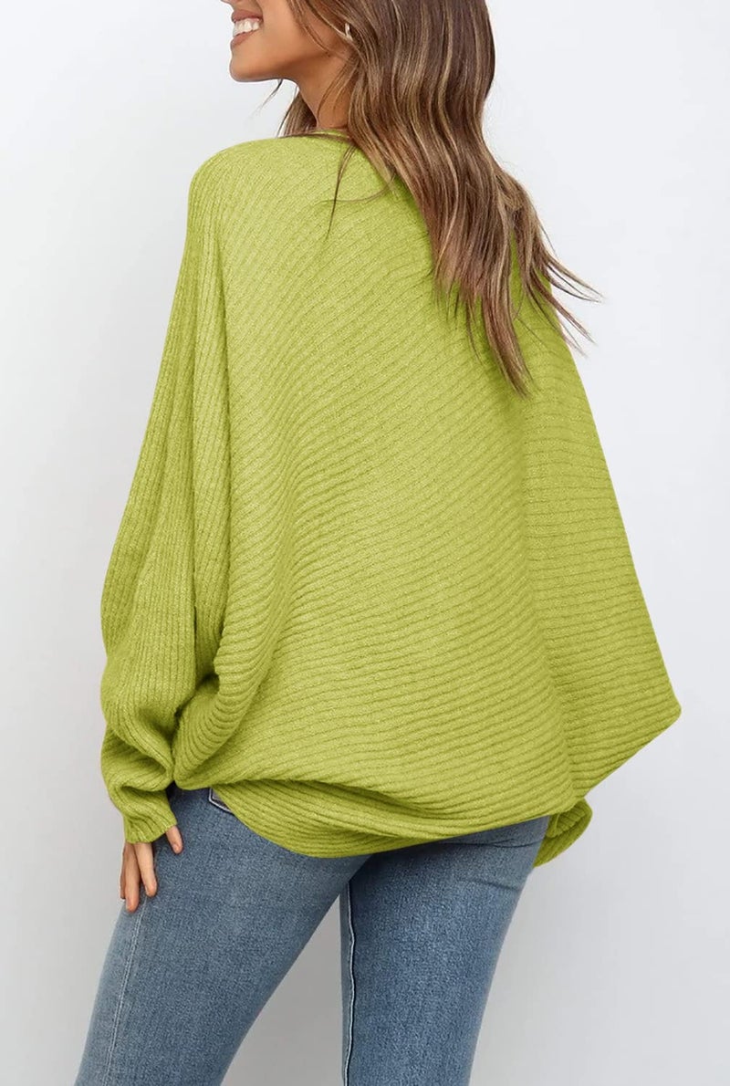 Mafulus Women's Oversized Crewneck Sweater Batwing Puff Long Sleeve Cable Slouchy Pullover Jumper Tops - Image 3
