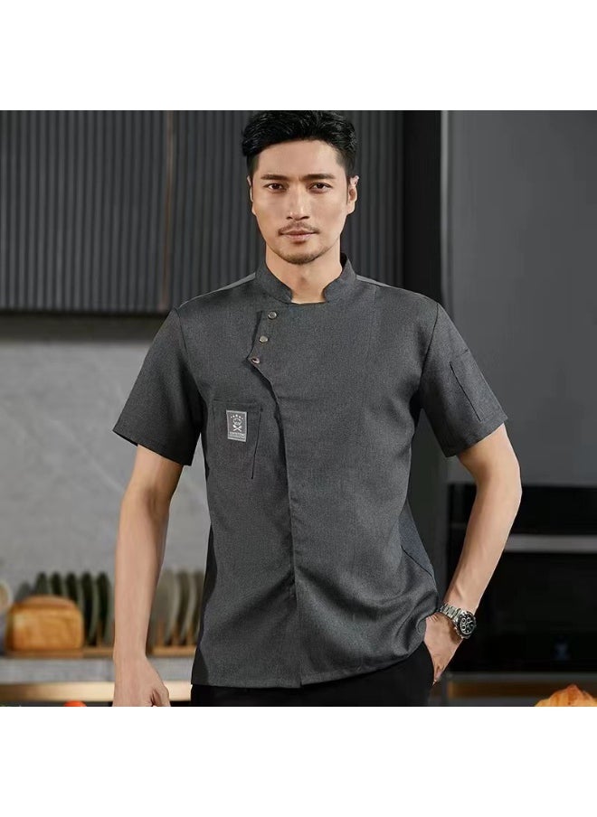 NIBEMINENT Summer Hotel Chef Overalls Men's Clothing Handsome Short Sleeve Western Restaurant Kitchen Cook Clothes  - Image 1