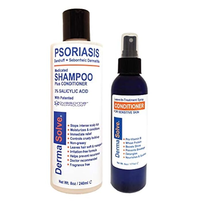 Dermasolve Psoriasis Shampoo and Leave-In Styling Spray Conditioner (Combo Pack) | Detangler for Sensitive Skin, Soothing Anti Dandruff, De-Flake, Dry Scalp Treatment for Seborrheic Dermatitis & Damaged Hair - Image 1