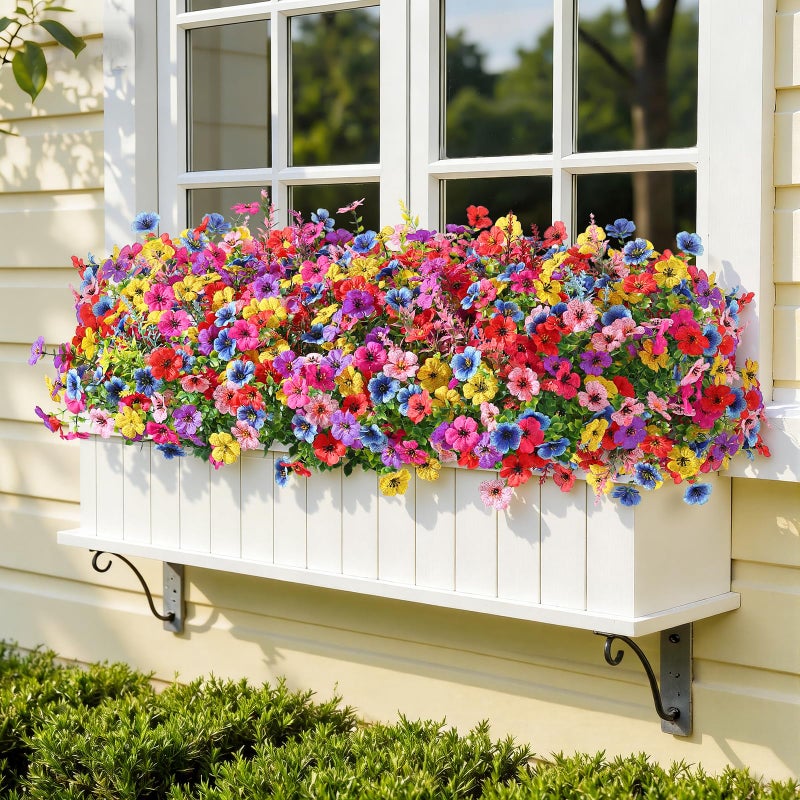 SHareconn 24 Bundles Artificial Flowers for Outdoors Decoration, Faux Plants Fake Silk Colorful Daisy Eucalyptus Lavender, UV Resistant for Outside Home indoor Spring Decor,RedRosyPurpleBlueYellowPink - Image 5