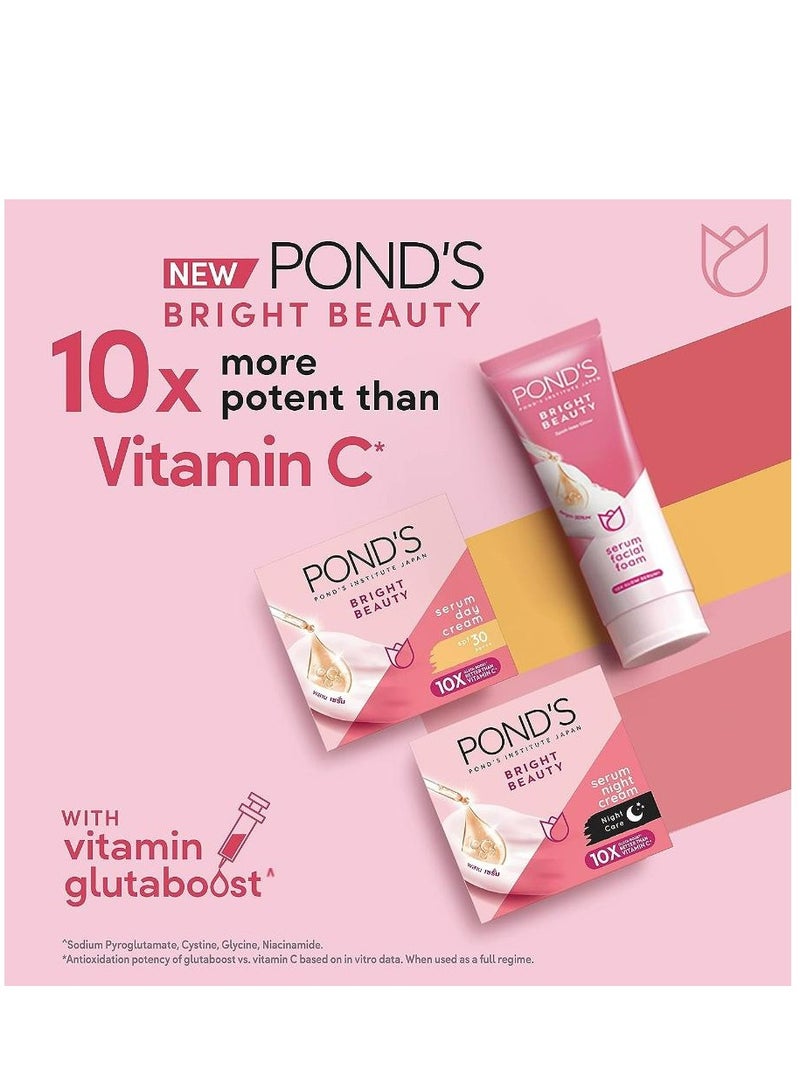 Pond's Bright Beauty Essentials, Serum Whip Facial Foam 100g, Brightening Day Cream 50g, and Night Cream 50g, for brighter, nourished skin, Set of 3 - Image 3