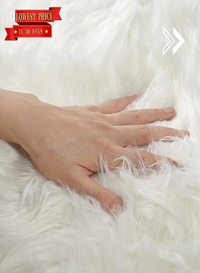 Serissa Ultra Soft Fluffy Rug White Faux Sheepskin Fur Area Rug Shaggy Couch Cover Seat Cushion Furry Carpet Beside Rugs For Bedroom Floor Sofa Living Room Runner, 0.6M X 1.8M (White) - Image 5