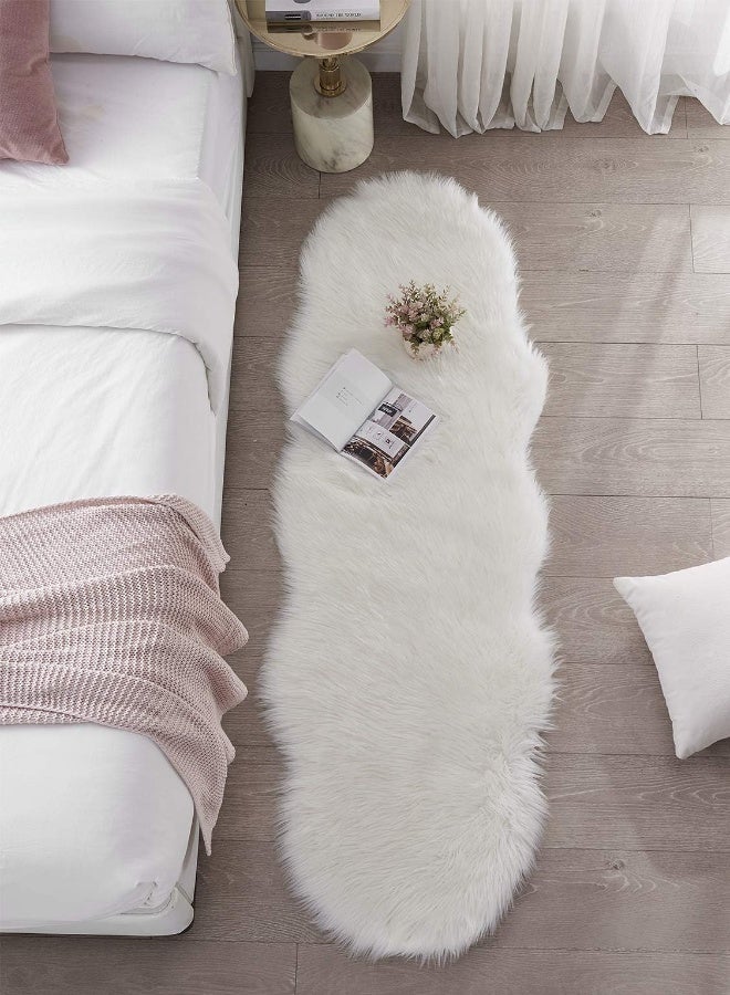 Serissa Ultra Soft Fluffy Rug White Faux Sheepskin Fur Area Rug Shaggy Couch Cover Seat Cushion Furry Carpet Beside Rugs For Bedroom Floor Sofa Living Room Runner, 0.6M X 1.8M (White) - Image 4