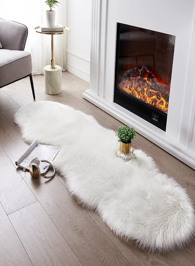 Serissa Ultra Soft Fluffy Rug White Faux Sheepskin Fur Area Rug Shaggy Couch Cover Seat Cushion Furry Carpet Beside Rugs For Bedroom Floor Sofa Living Room Runner, 0.6M X 1.8M (White) - Image 3