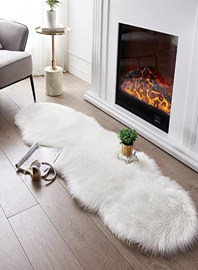 Serissa Ultra Soft Fluffy Rug White Faux Sheepskin Fur Area Rug Shaggy Couch Cover Seat Cushion Furry Carpet Beside Rugs For Bedroom Floor Sofa Living Room Runner, 0.6M X 1.8M (White) - Image 1