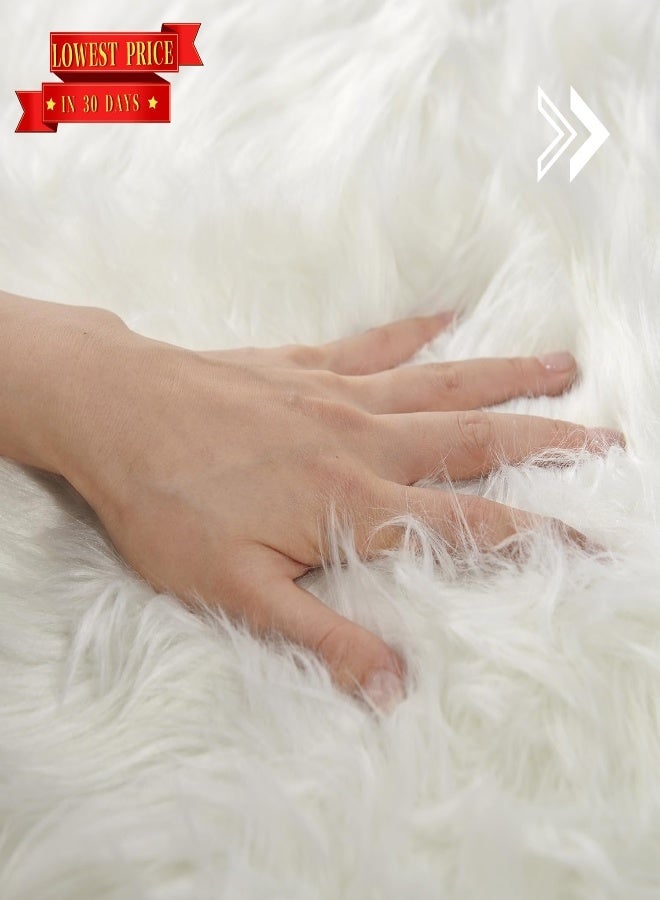 Serissa Ultra Soft Fluffy Rug White Faux Sheepskin Fur Area Rug Shaggy Couch Cover Seat Cushion Furry Carpet Beside Rugs For Bedroom Floor Sofa Living Room Runner, 0.6M X 1.8M (White) - Image 2