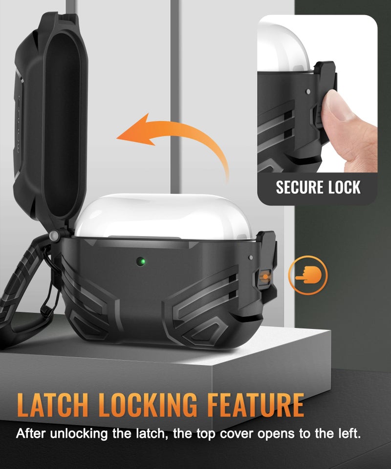 MOBOSI for AirPods Pro 3 Case with Lock, Compatible with AirPod 3rd Gen Cover [Fit for MagSafe], Military Grade Hard Shell for iPods Pro3 with Cleaner Kit & Keychain for Men(2025), Black - Image 3