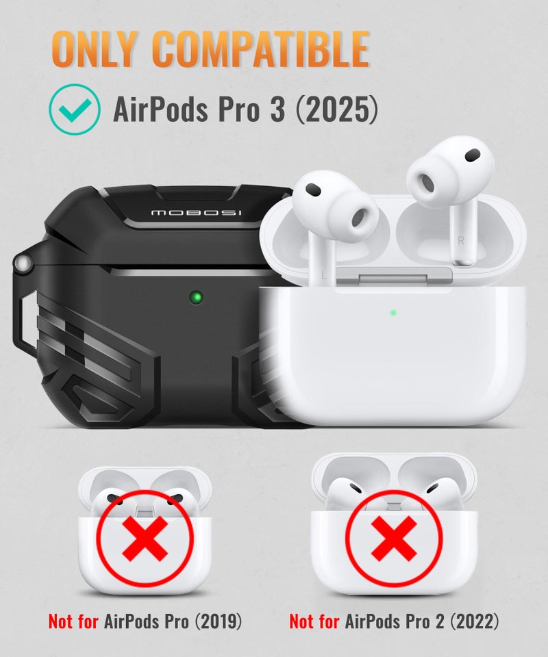 MOBOSI for AirPods Pro 3 Case with Lock, Compatible with AirPod 3rd Gen Cover [Fit for MagSafe], Military Grade Hard Shell for iPods Pro3 with Cleaner Kit & Keychain for Men(2025), Black - Image 2