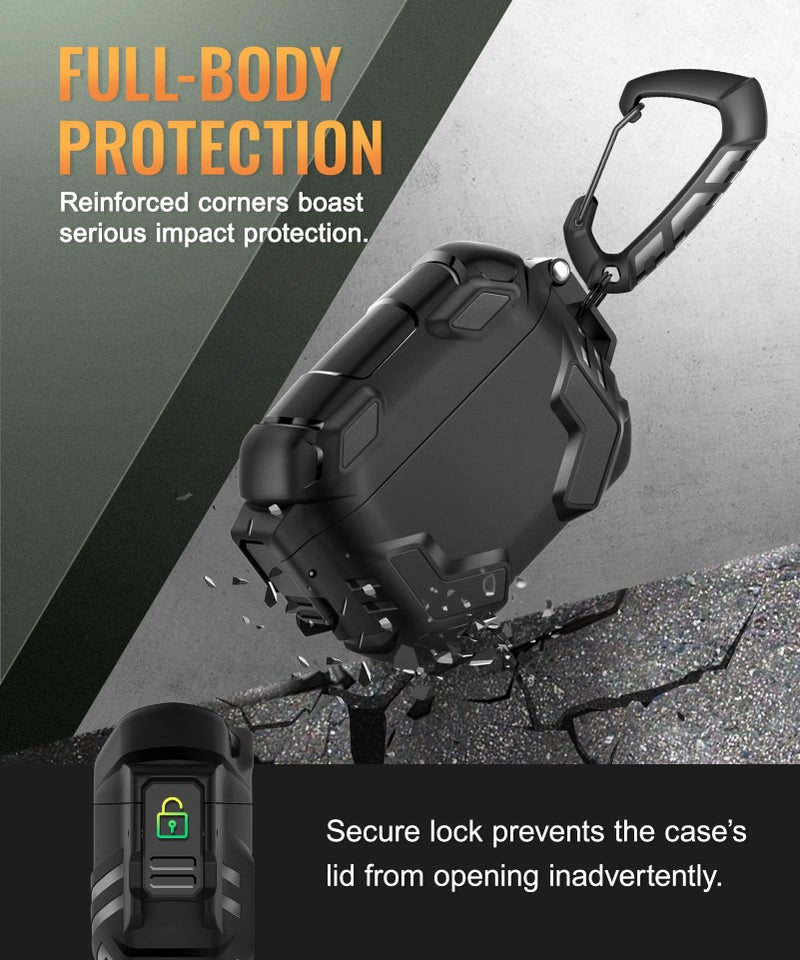 MOBOSI for AirPods Pro 3 Case with Lock, Compatible with AirPod 3rd Gen Cover [Fit for MagSafe], Military Grade Hard Shell for iPods Pro3 with Cleaner Kit & Keychain for Men(2025), Black - Image 5