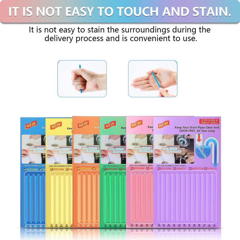 Saisn 72pcs Drain Cleaner Deodorizer Sticks - Keep Drain Pipes Clear, Prevent Clogs for Kitchen, Bathroom, Toilet (6 Color) - Image 4