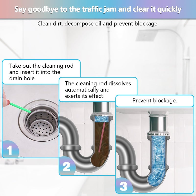 Saisn 72pcs Drain Cleaner Deodorizer Sticks - Keep Drain Pipes Clear, Prevent Clogs for Kitchen, Bathroom, Toilet (6 Color) - Image 2