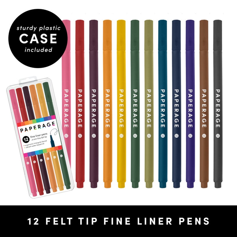PAPERAGE Felt Tip Fine Point Pens (0.4mm), 12 Pack, Pens For Journaling, Notebooks, Planners, Calendars & Drawing, Great for School, Office, & Home (Earth Tone) - Image 2