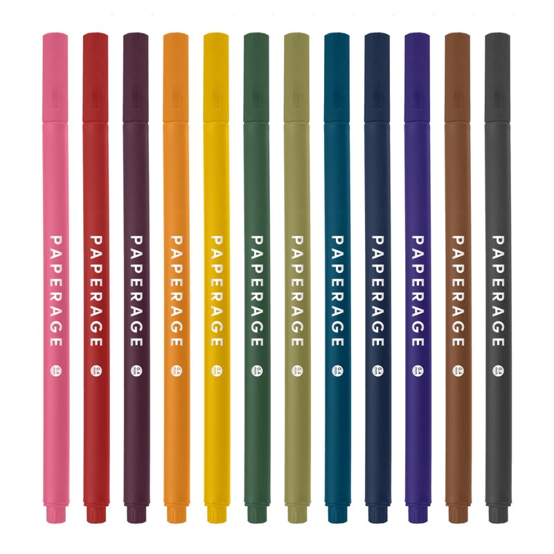PAPERAGE Felt Tip Fine Point Pens (0.4mm), 12 Pack, Pens For Journaling, Notebooks, Planners, Calendars & Drawing, Great for School, Office, & Home (Earth Tone) - Image 1