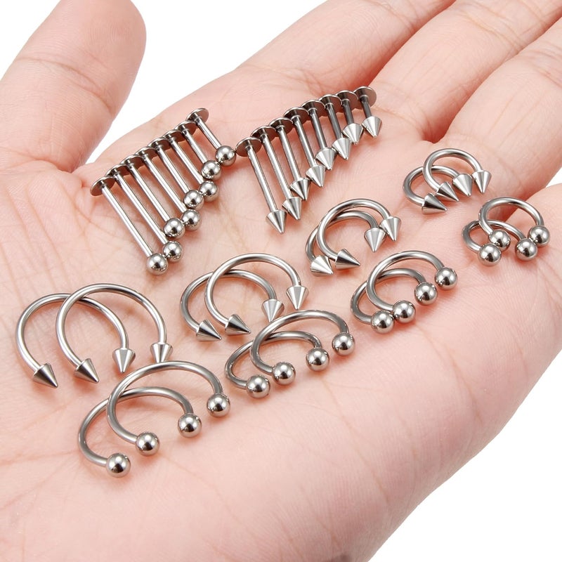 Ftovosyo Lip Rings 32PCS Labret Jewelry Monroe Lip Barbell Ring Snake Bite Piercing Jewelry 16G Helix Earring Daith Tragus Cartilage Studs Surgical Steel Piercing Jewelry for Women Men - Image 5