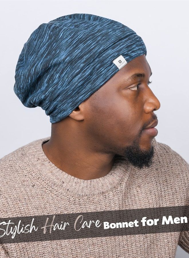 YANIBEST Silk Satin Bonnet Hair Cover Sleep Cap - Blue Adjustable Stay on Silk Lined Slouchy Beanie Hat for Night Sleeping - Image 2