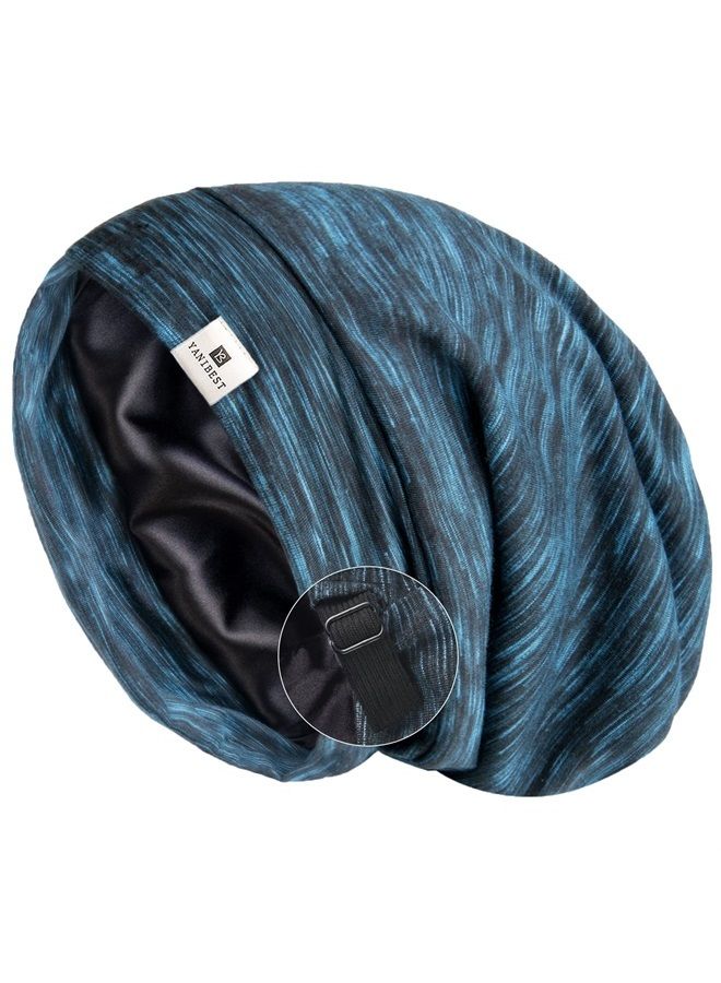 YANIBEST Silk Satin Bonnet Hair Cover Sleep Cap - Blue Adjustable Stay on Silk Lined Slouchy Beanie Hat for Night Sleeping - Image 1