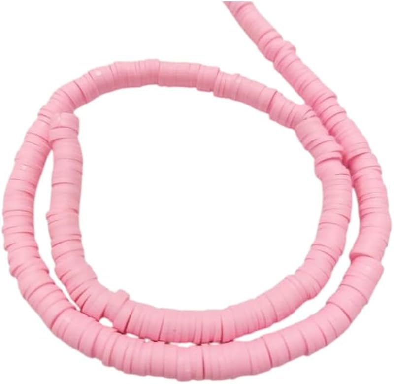 Colorful Polymer Beads Multicolor Flat Round Beads for Jewelry Making Accessories (Pink)