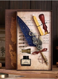 Y&D Vintage Feather Quill Dip Ink Pen Set Blue  - Image 1