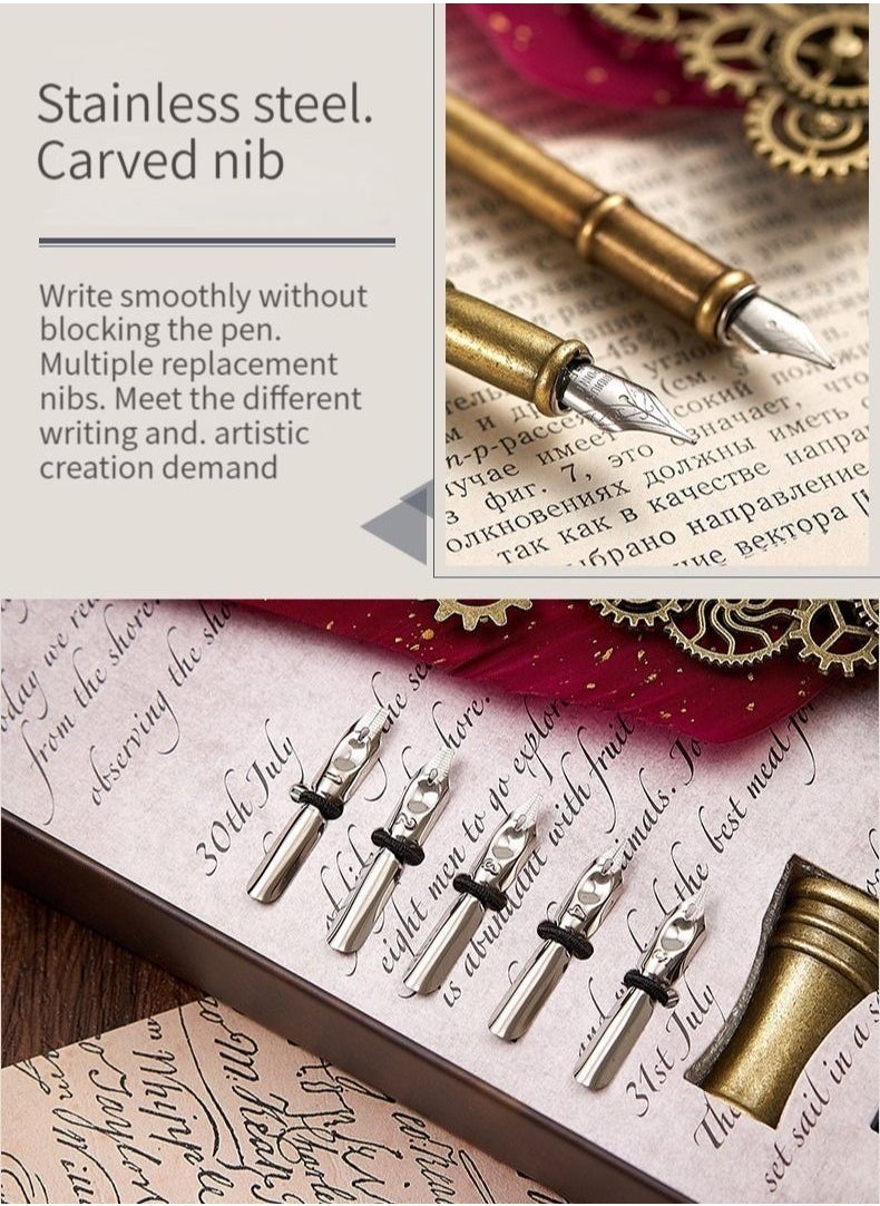Y&D - Vintage Feather Quill Dip Ink Pen Set Blue - Image 1
