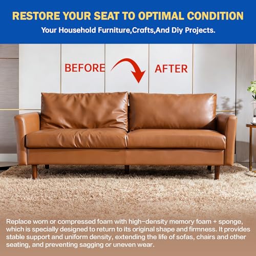 Tohetsuzp High Density Upholstery Foam Cushion - 2" Thick x 24" x 72", Gel Memory Foam Support Padding for Seat Cushion Replacement, DIY Projects, Sofa Mattress Support - Image 2