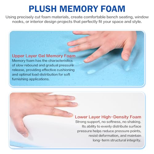 Tohetsuzp High Density Upholstery Foam Cushion - 2" Thick x 24" x 72", Gel Memory Foam Support Padding for Seat Cushion Replacement, DIY Projects, Sofa Mattress Support - Image 3