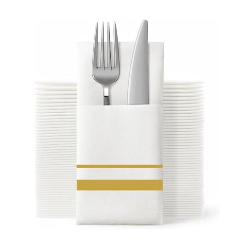 SUZZYVINE Disposable Dinner Napkins with Built-in Flatware Pocket,Cloth Like Napkins For Wedding Party, Linen Feel Party Napkin, 50 Count 16" x 16" - Image 1