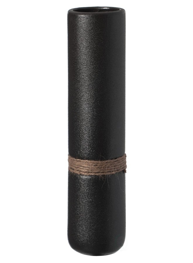 يونيك وايز مزهرية طاولة سيراميكية عصرية مزخرفة على شكل أسطوانة مع حبل، أسود 11 بوصة - Image 3