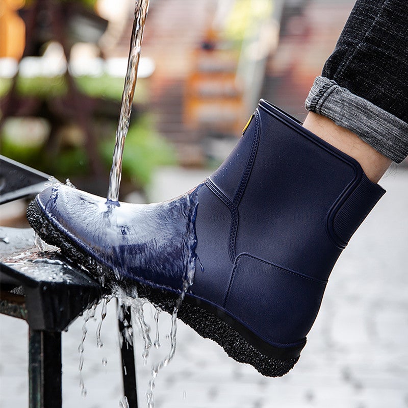 Mens Mid-Calf Rain Boots Non-Slip Durable Lined Work Blue 