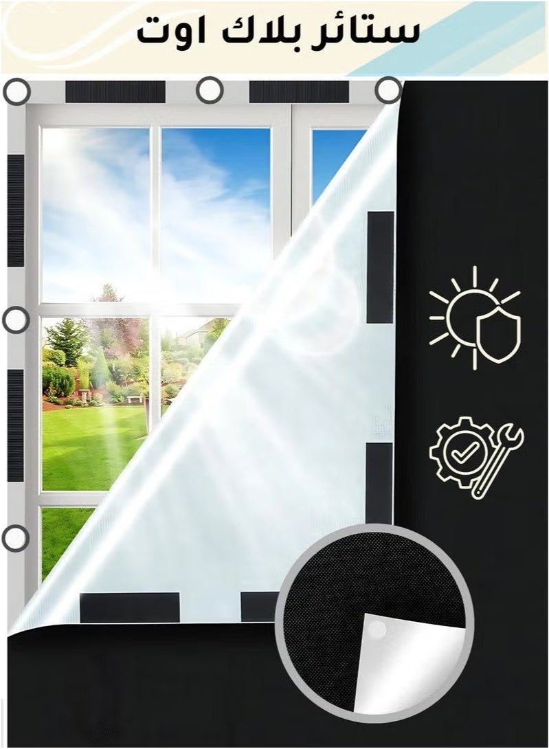 يلا جوي ستارة تعتيم، مجموعة من 5 قطع من ستائر التعتيم مع أشرطة فيلكرو، غطاء نافذة تعتيم محمول لغرفة النوم، السفر، حضانة الأطفال قماش أكسفورد أسود 145 سم × 200 سم - Image 1
