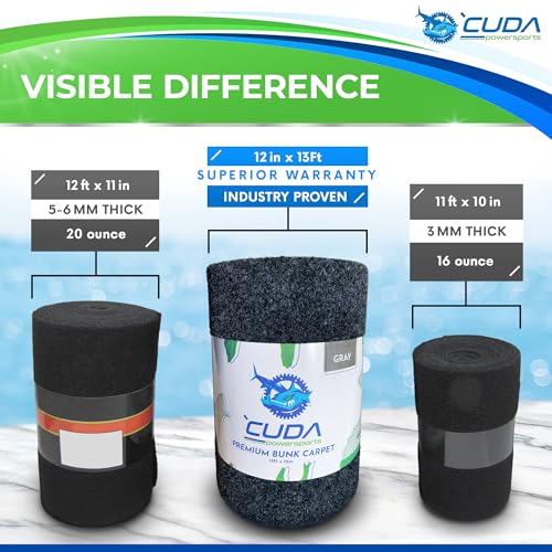 Cuda Powersports Cuda Boat Trailer Bunk Carpet 12 Inch Wide x 13ft-New Premium 30 Oz Roll- Cuda Bunk Carpet for Boat Trailers Parts Accessories Gray Grey Charcoal Lift Runners Covers Waterproof - Image 5