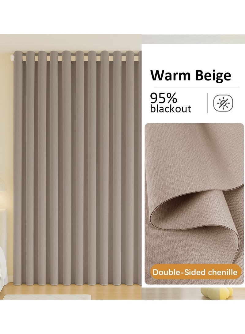 Double-Sided Chenille Blackout Curtain – Grommet Top, 95% Light Blocking, Single Panel, Fits Windows 125–165 cm Wide (Warm Beige W250 × H270 cm) - Image 2