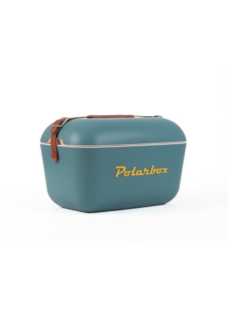 Polarbox® 20 L Ice Box - Portable - Rigid Thermal Insulated Cooler Box - For Outdoor Beach Picnic, Party Drinks & Food Use - Storage Box - Classic - Blue/Mustard Cooler - Brown Leather Strap - Image 1