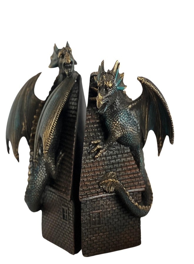 Bellaa 28670 Decorative Bookend Dragon Bookshelves Decor Heavy Duty Non Skid Vintage Antiques Classic European Medieval Aesthetic Winged Guardian Protect Prosper Peace - Image 1