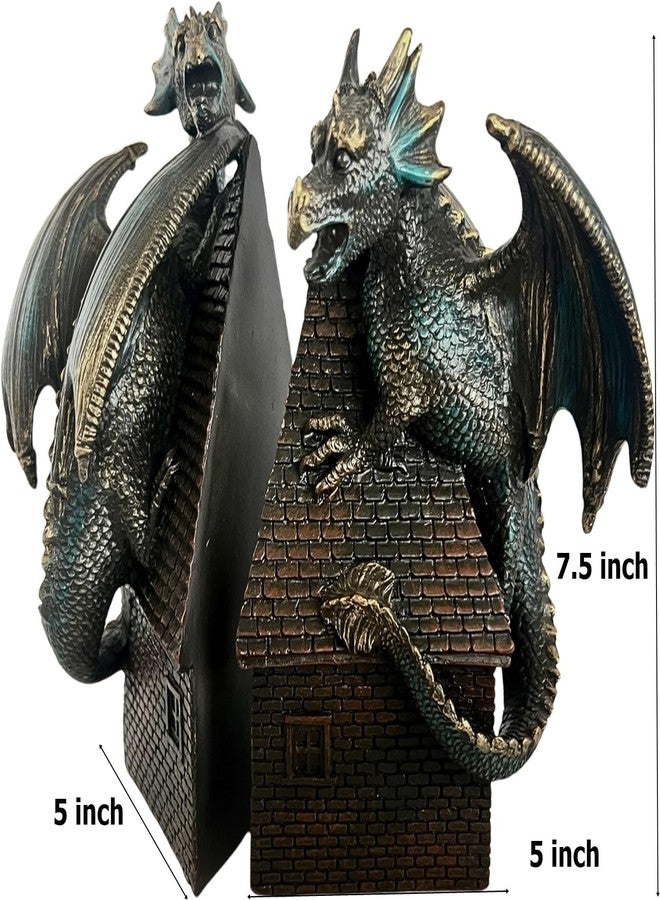 Bellaa 28670 Decorative Bookend Dragon Bookshelves Decor Heavy Duty Non Skid Vintage Antiques Classic European Medieval Aesthetic Winged Guardian Protect Prosper Peace - Image 4