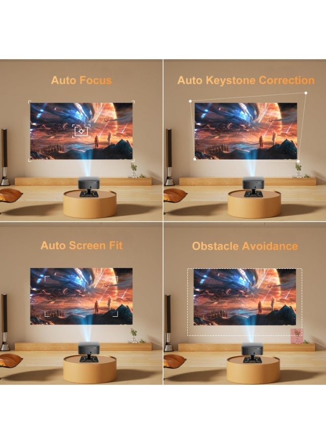 Salange Smart Mini 4K Projector,12000Lumens Native 1080P,Auto Focus & Keystone,BT5.2 & WiFI 6.0, Android 14,Built-in Apps Portable Projector with Stand for Smartphone/Laptops/PC/TV Stick - Image 4
