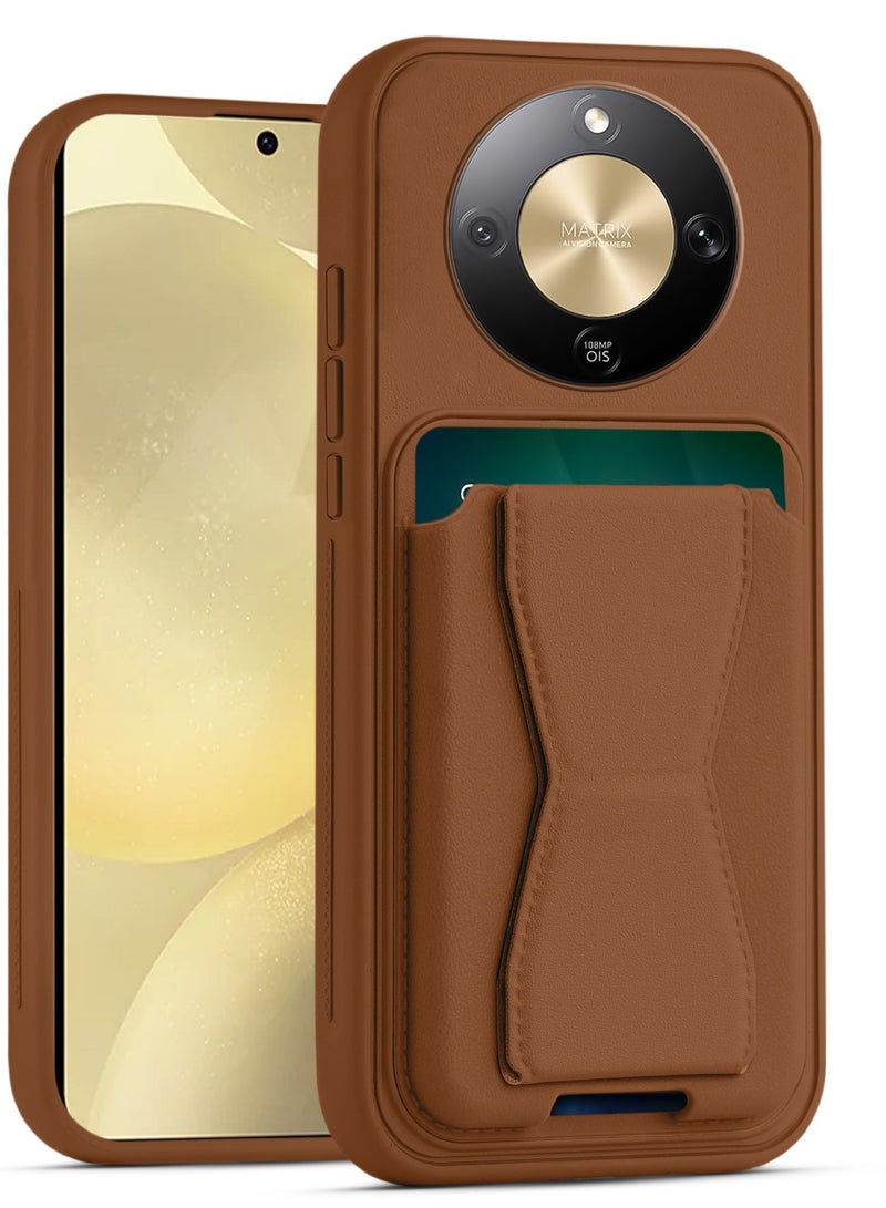 Leather back cover with card wallet Foldable Shockpoof Case compatible with Honor X9D (Brown)