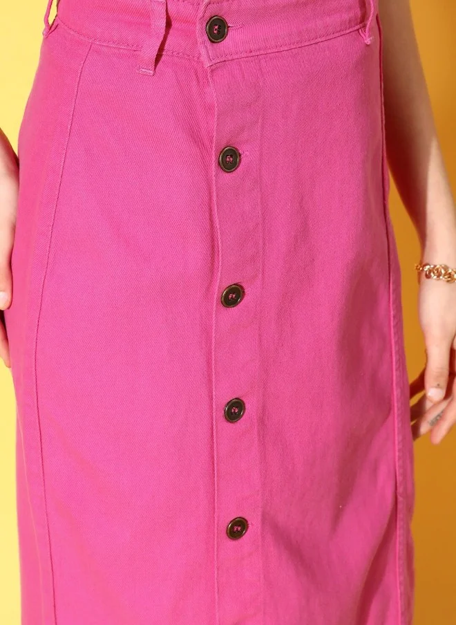 SASSAFRAS Pink Denim Midi Pencil Skirt for Women