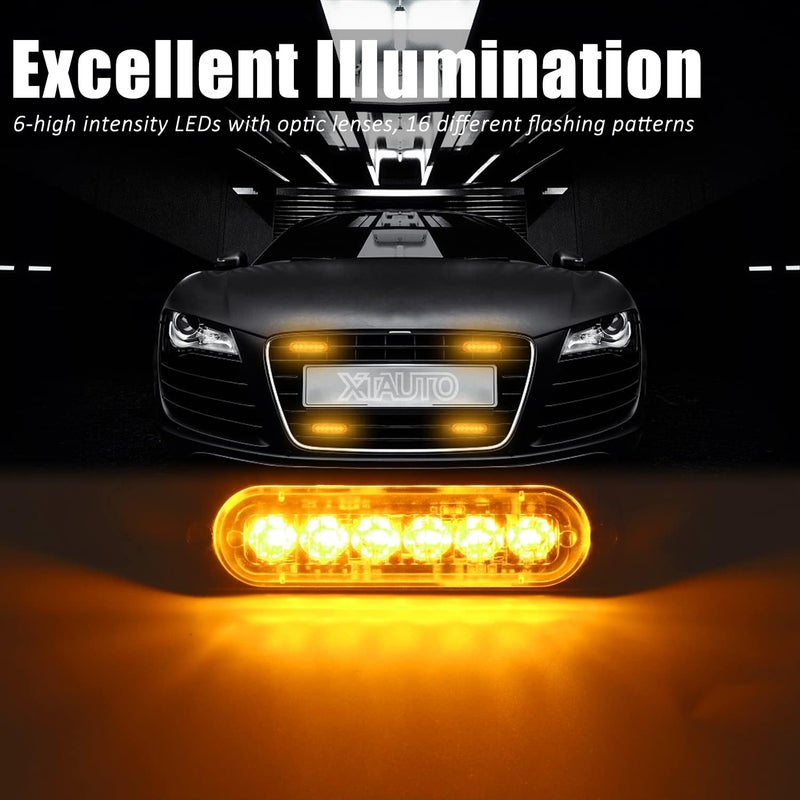 XTAUTO XT AUTO 4pcs Amber LED Emergency Strobe Light Bar - Image 2